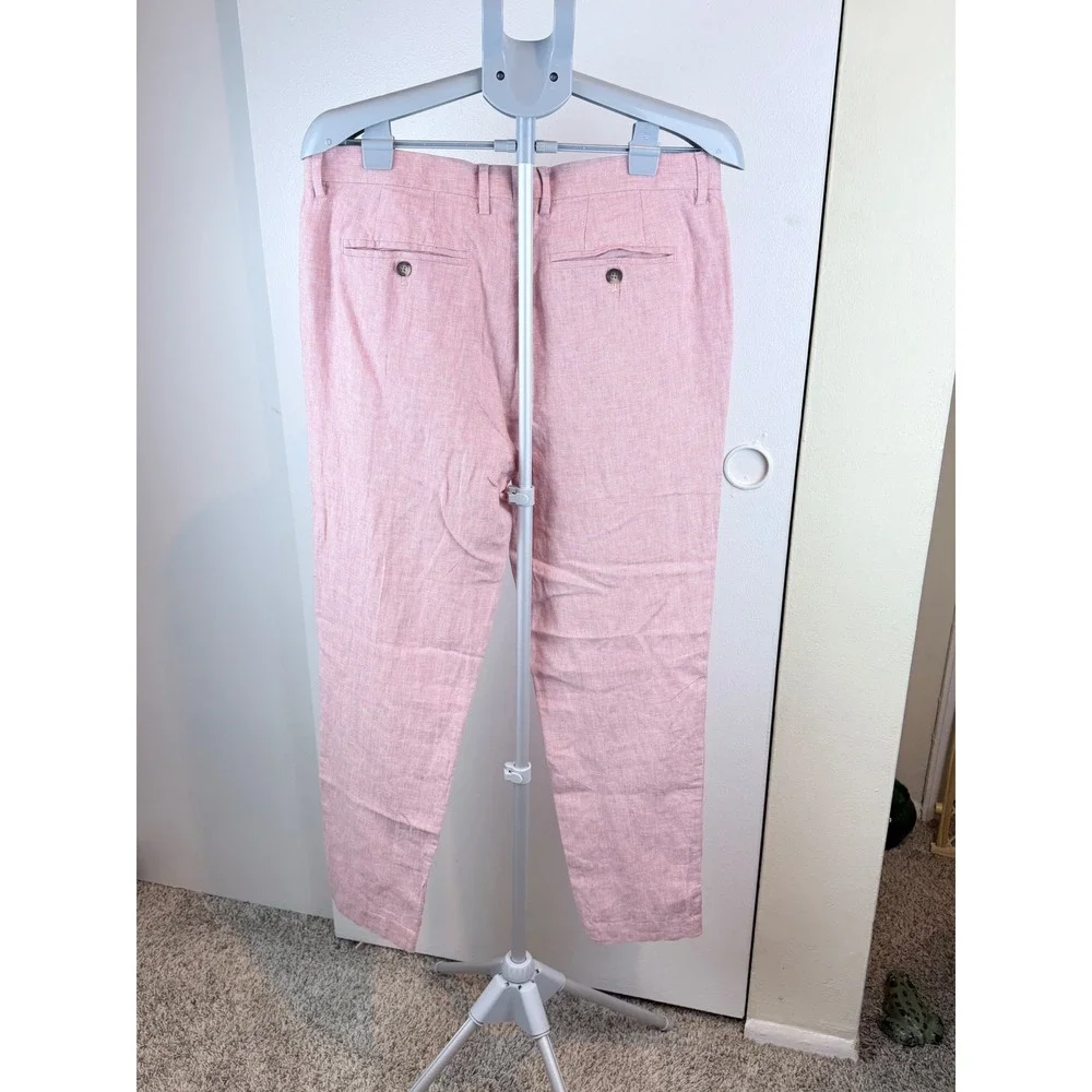 Ted Baker Trousers Mens 34R Pink Linen Blend Slim Fit Damaskt Chinos